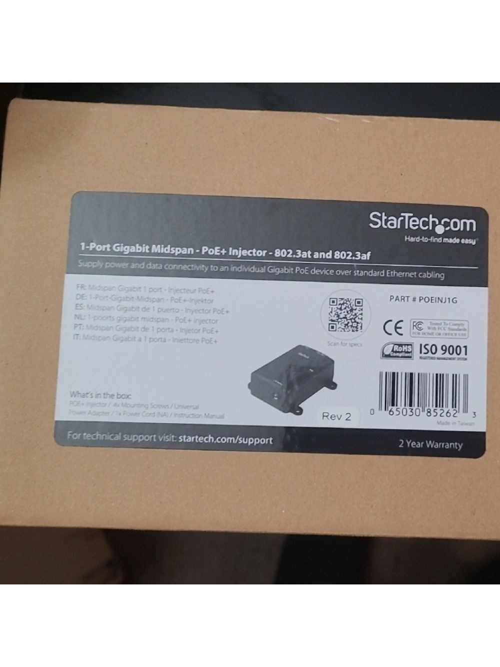 StarTech.com 1-Port Gigabit Midspan PoE Injector